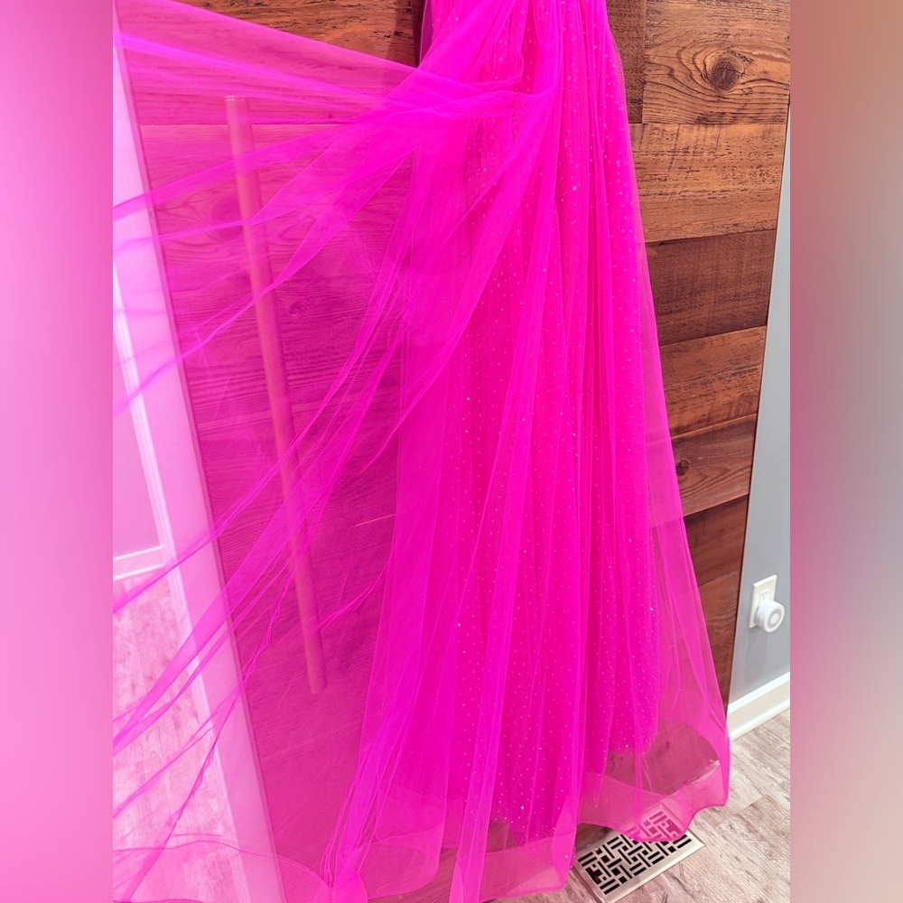 La Femme Hot Pink & Crystal Strapless Long Prom Ball Gown 31997 NWT - Picture 14 of 16
